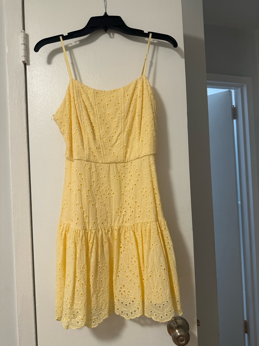 Miami for Francesca’s Yellow Eyelet Sundress with the Spaghetti Straps M